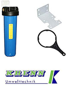 Filtergehäuse Big Blue für Filterkerzen, 20 Zoll, 1 Zoll Anschluss, samt 1 x Filterpatrone 10 Mikron, Kerzenfiltergehäuse